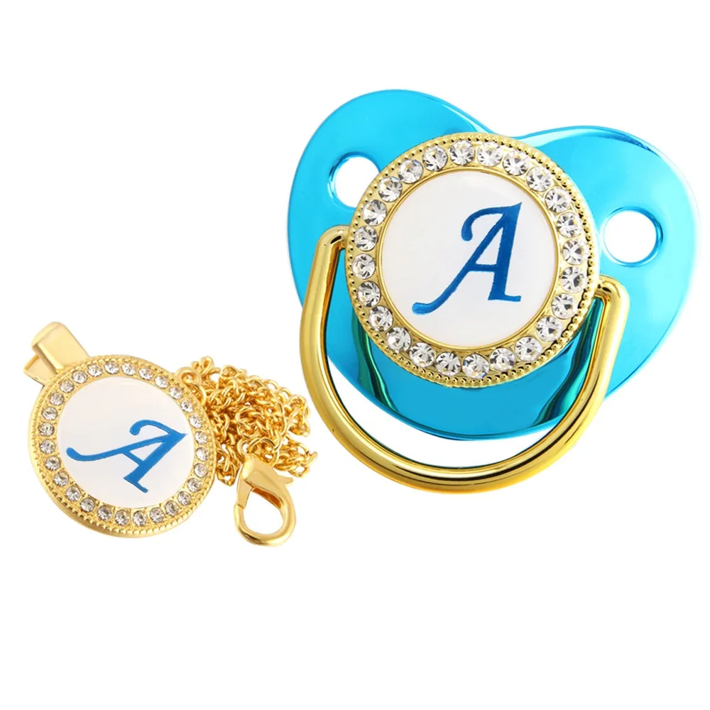 New 26 letter metal blue baby pacifier diamond belt chain mother and baby products hot sale