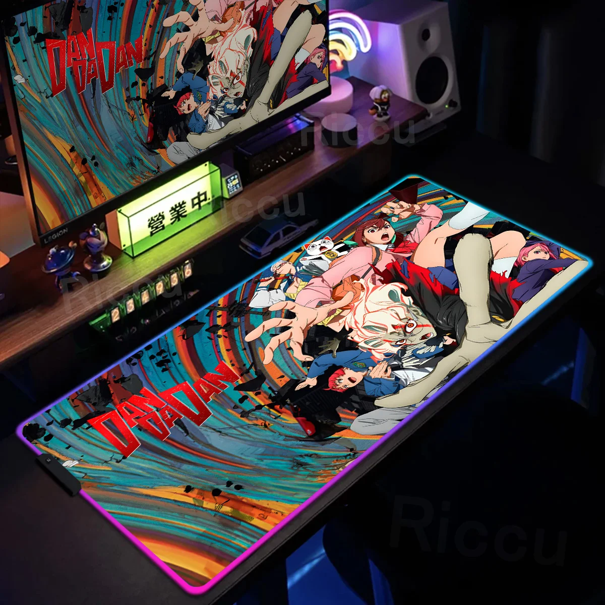 Gaming RGB Mousepad XXL Anime Dandadan Keyboard Carpet LED Glowing Desktop Mat Ayase Momo Takakura Ken Seiko Lock Edge Mouse Pad
