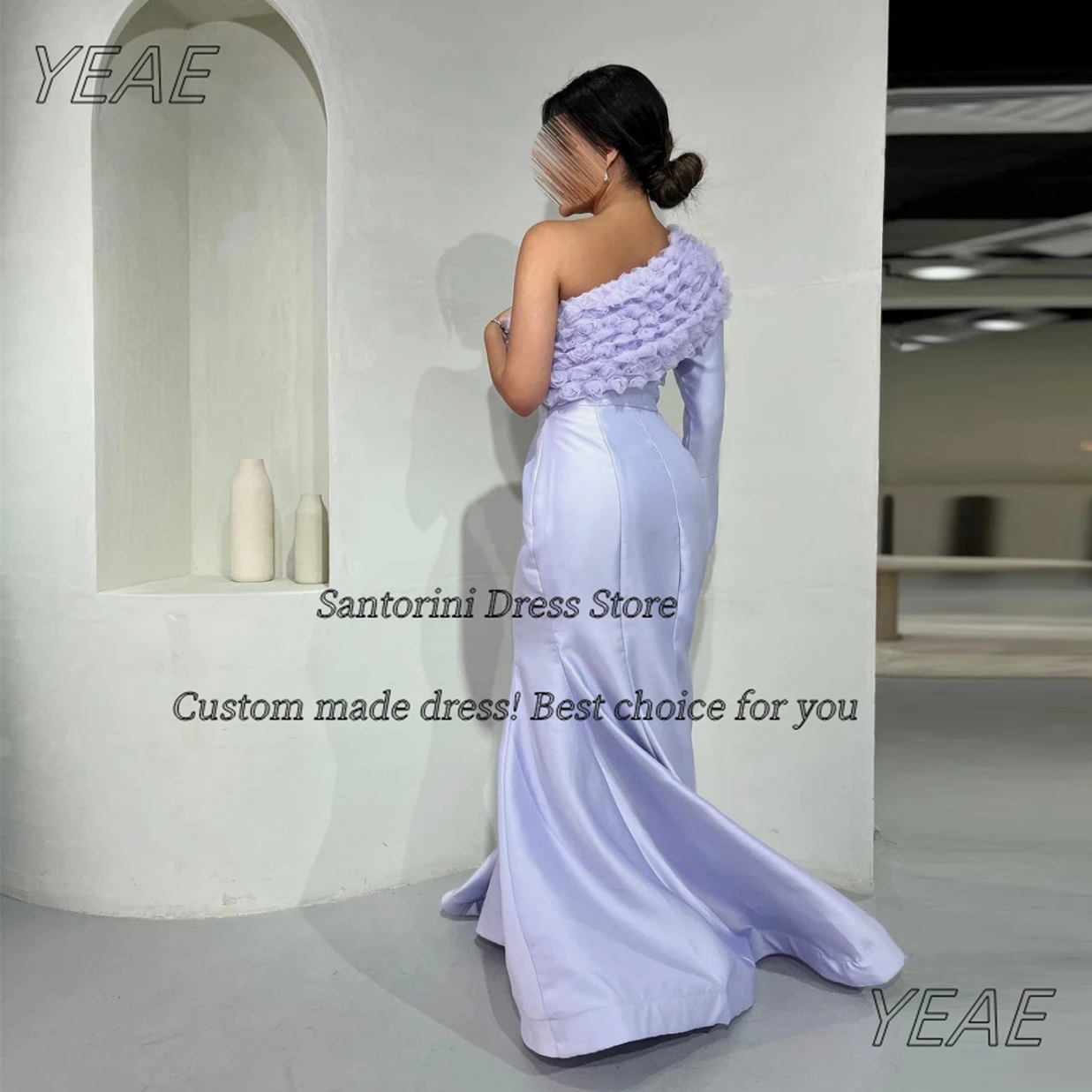 Santorini Vestidos Des Evening Dresses with Flowers One Shoulder فساتين سهرة Long Sleeves Prom Party Bridal Gowns image 2