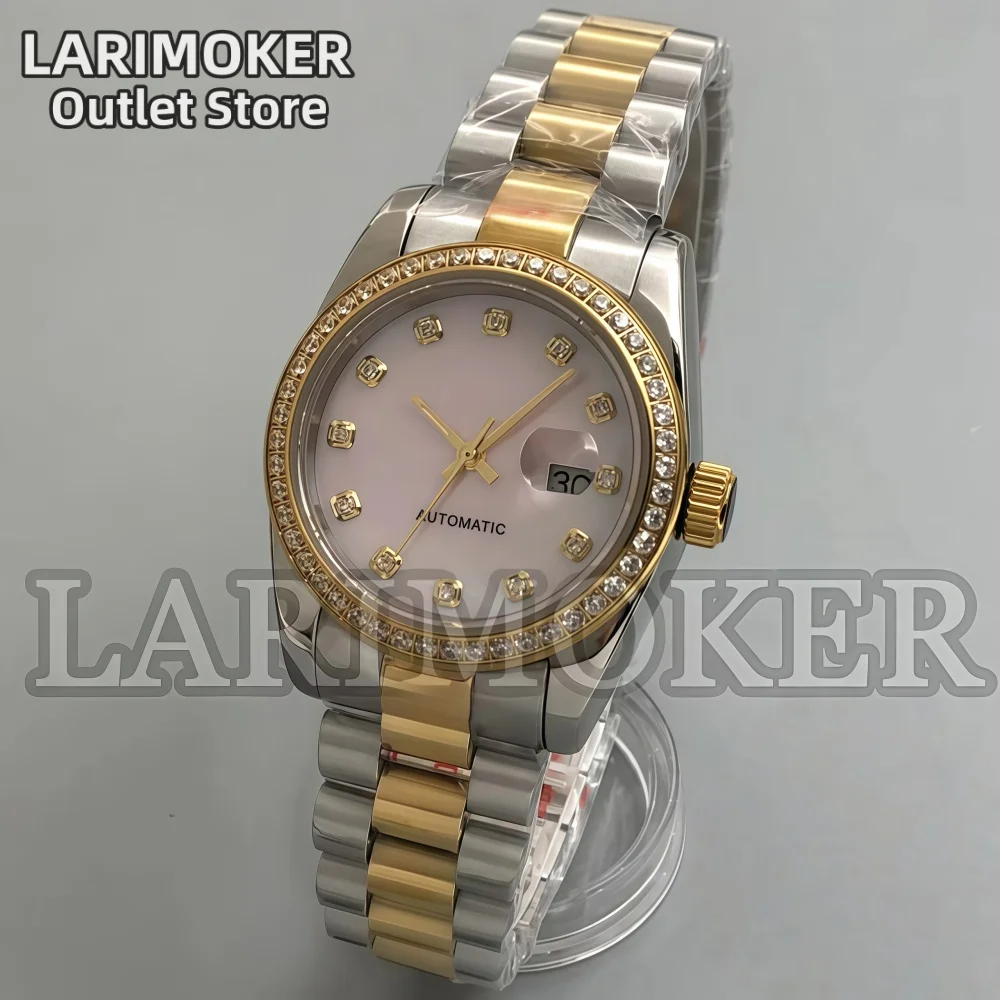LARIMOKER 31mm Women's Automatic Mechanical Watch Diamond Studded Bezel NH05 Movement Stainless Steel Strap Sapphire Crystal