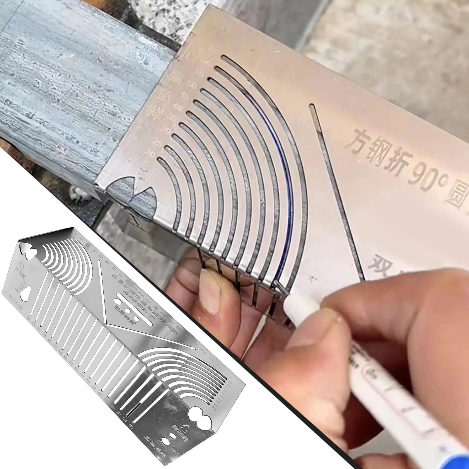 Arc Marking Ruler Right Angle Construction Arc Parallel Drawing Tool 90 Degree Folding Ruler for Metalworking Cutting Guide