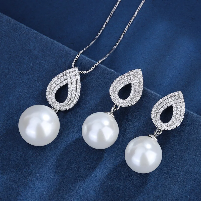 

Hot-selling jewelry set: white pearl earrings and pendant set, two-piece jewelry set for elegant women