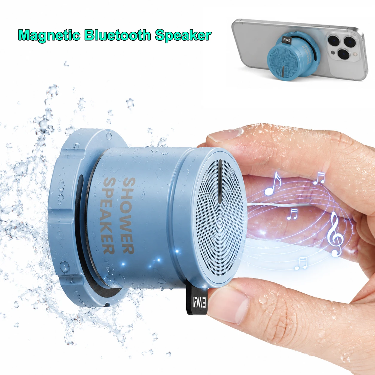 

Magnetic Bluetooth Speaker with Phone Holder 3W Powerful Wireless Speakers IPX5 Waterproof Bathroom Shower Mini HiFi Sound Box