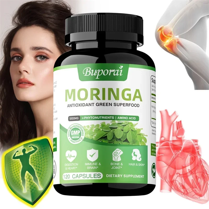 

Moringa Capsules - Anti-oxidant and Anti-aging, Supports Brain and Heart Health, Promotes Digestion, and Improves Energy