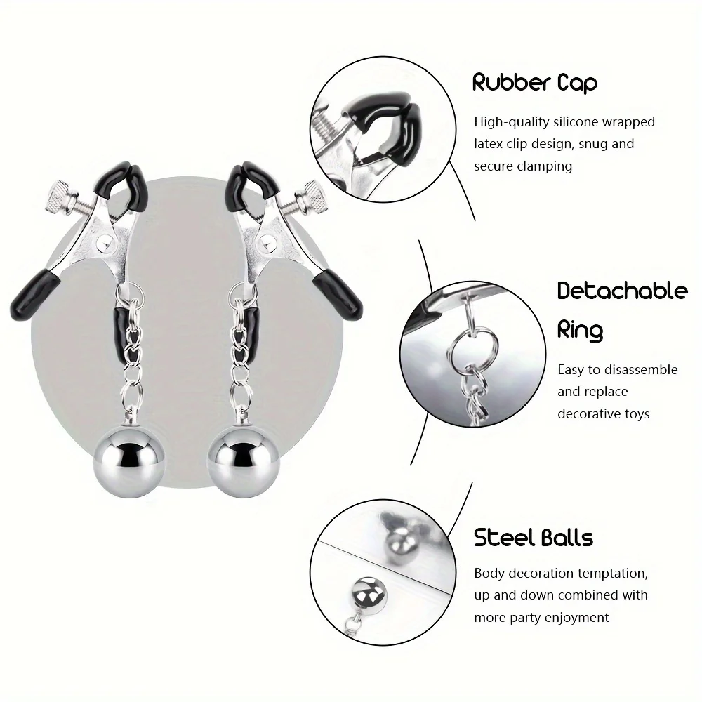 Large Nipple Clamps Metal Ball with Weights Adjustable Silver Breast Clip Adult SM Alternative Flirt  Sex Traning Toys for Women