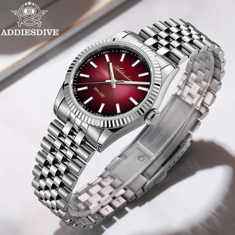 ADDIESDIVE 36mm Elegant Men's VH31 Quartz Wristwatch Sapphire Glass Super Luminous Watches 100m Waterproof 316L Stainless Steel