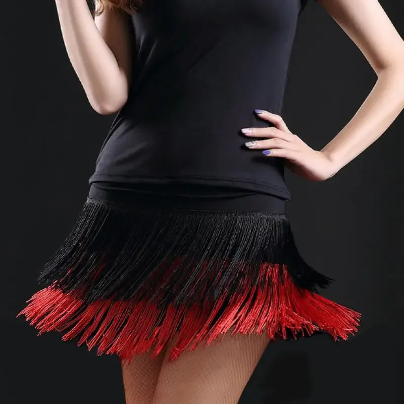 New Adult Latin Dance Skirt Women's Two-layer Tassel Practice Short Skirt Modern Dance Performance Costume 8colors Fringed Skirt