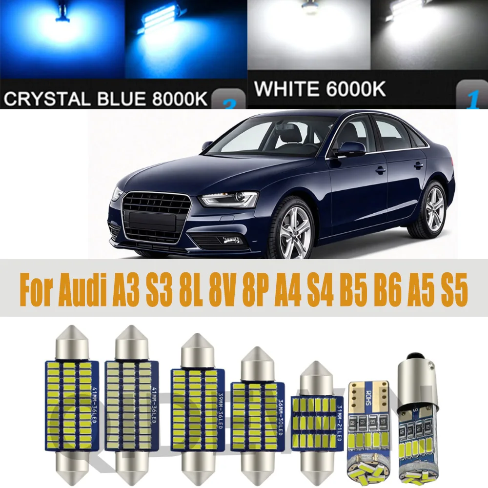 For Audi A3 S3 8L 8V 8P A4 S4 B5 B6 B7 B8 A5 S5 8TA 8T3 A6 S6 C5 C6 C7 A7 1996-2024 Car Light LED Interior Kit Canbus Auto Part