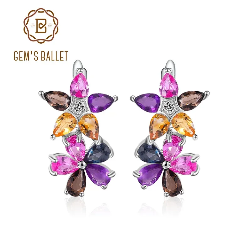 GEM'S BALLET 925 Sterling Silver Birthstone Jewelry Leaf Shaped Earrings Handcrafted Multicolor Citrine Amethyst Topaz Earrings