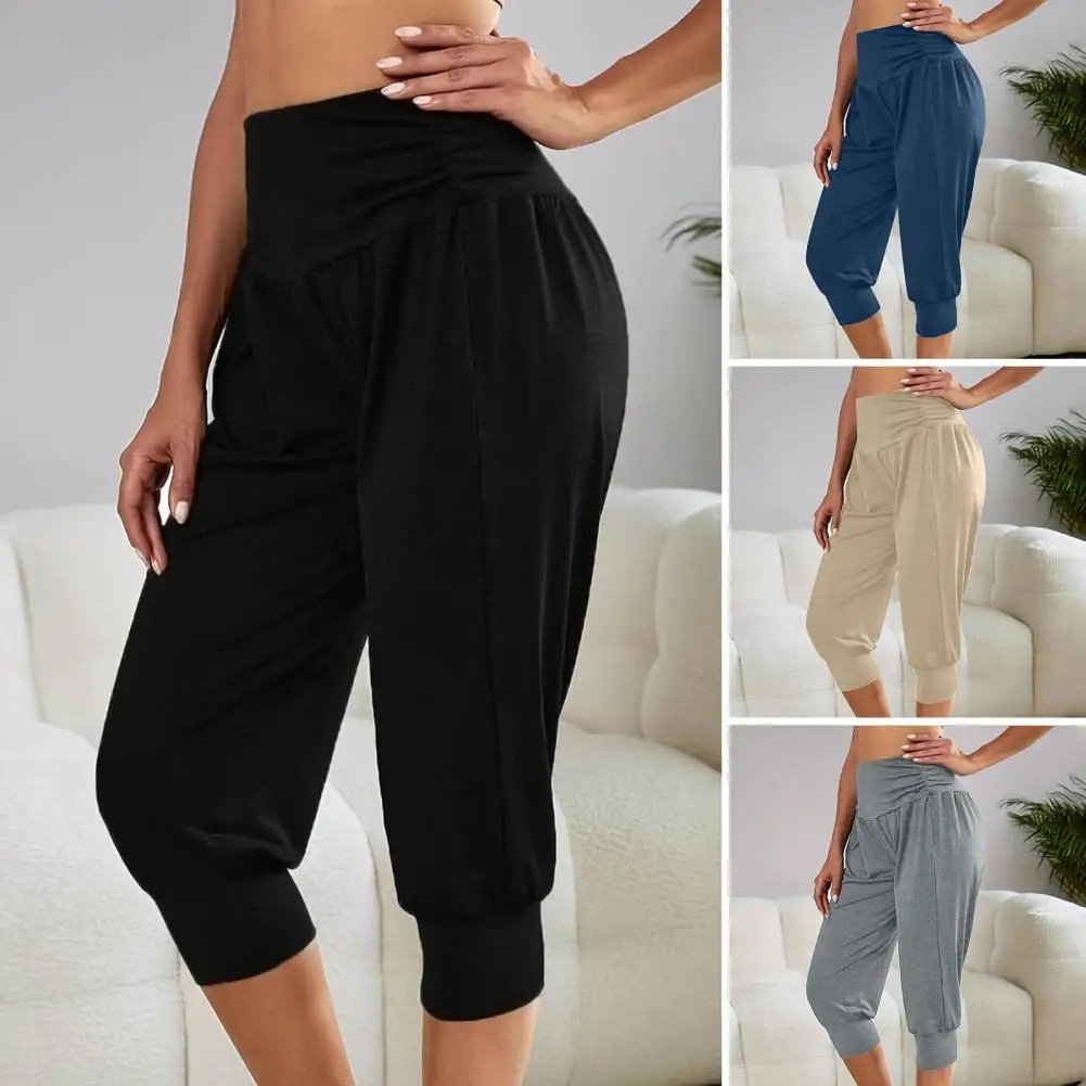 

Women Casual Cropped Pants Stylish Women's Cropped Pants High Waist Yoga Sweatpants Loose Fit Harem Sports Pants Mid-calf Length