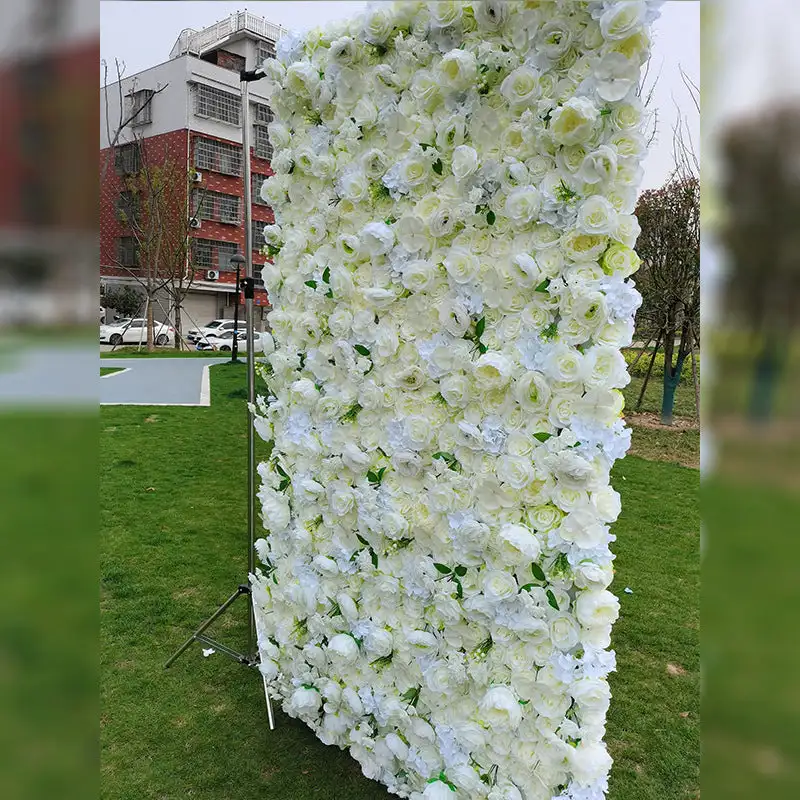 Mixed Flower Custom Series Luxury White Rose White Hydrangea 3D artificial fabric Birthday Party Flower wall Wedding background