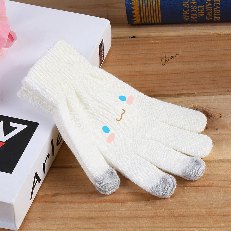 Hello Kitty Kuromi Cinnamoroll Gloves Girls Boys Anime Expression Touchable Screen Mittens New Kids Winter Warm Accessory Gift