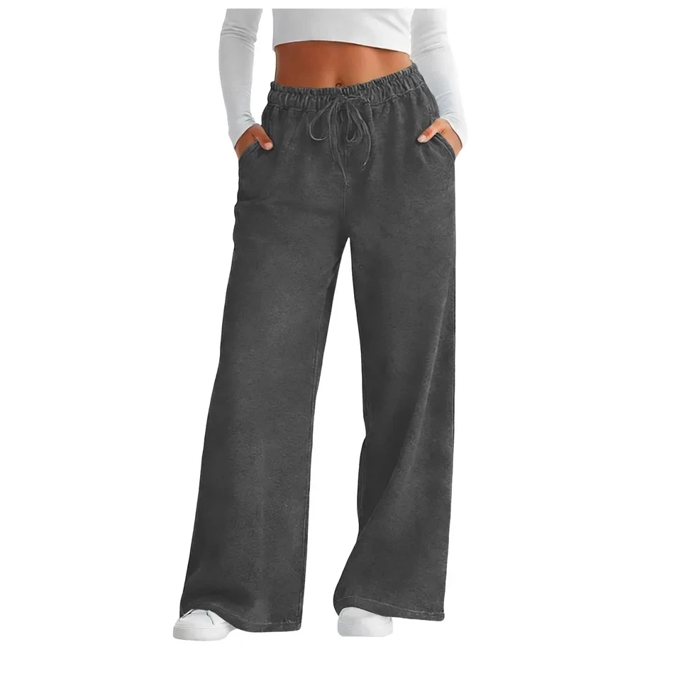 

Women Wide Leg Straight Pants Spring Autumn Baggy Gym Track Pants Drawstring Casual Daily Wear Loose Sports Pants Streetwear