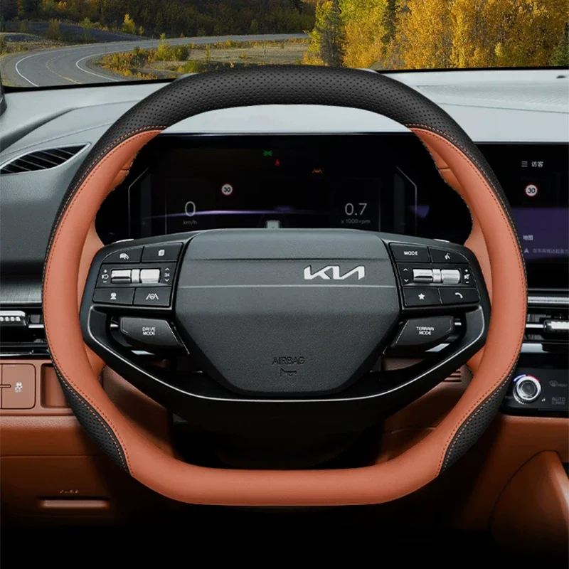 2026 Neuer Auto-Lenkradbezug in Doppel-D-Form für Kia Syros Sportage Tasman K4 PV5 PV6 EV9 K9 Sport Napa Leder Zubehör
