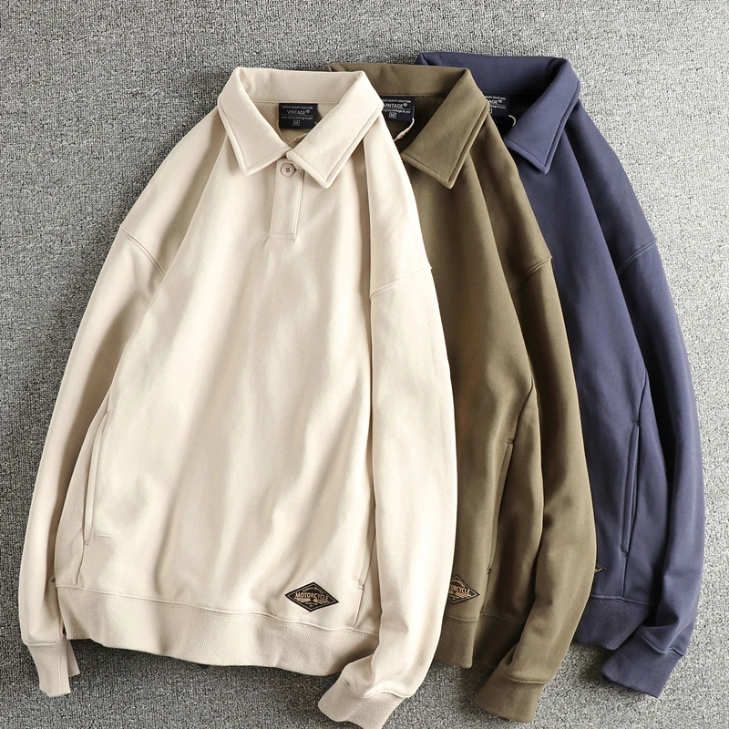 سويت شيرت رجالي ثقيل وسميك ودافئ من القطن تيري ذو طية صدر السترة وأكمام طويلة #4