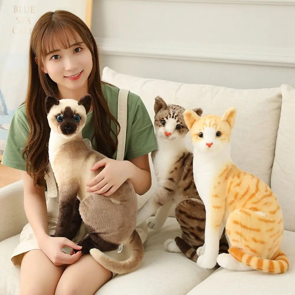 Plush&padding Kitten Doll American Shorthair Siamese Cat Cartoon Animal Simulation Cat Plush Doll Pet Toys Stuffed Lying Cat