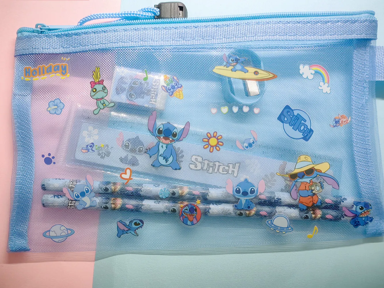 7pcs/Set Disney stitch DIY Stationery Bags Children\'s Cartoon Stitch Anime sticker Pencil Box Stationery Figure kids Toys Gifts