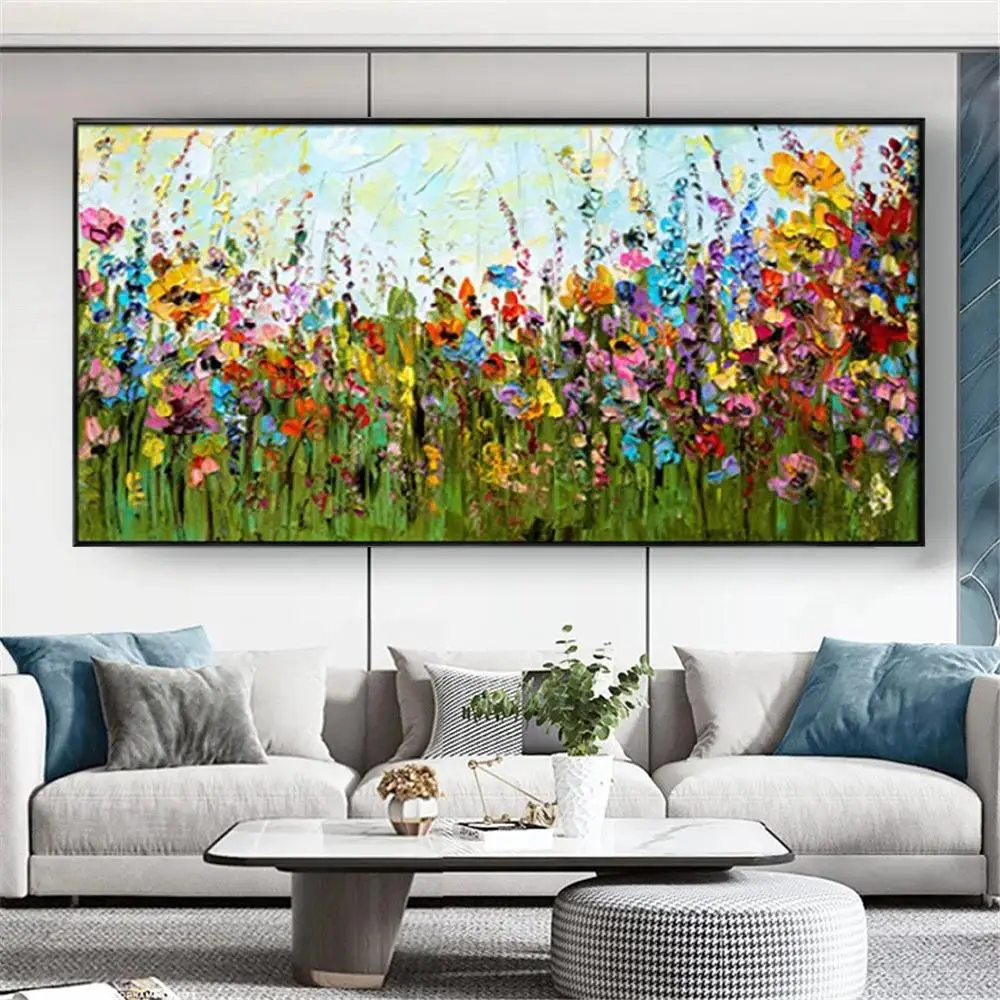 Handpainted Abstract Colorful Flower Oil Paintings on Canvas  Wall Art Decor for Living Room Home Artwork Pictures