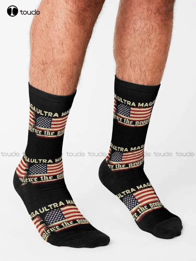 Ultra Maga Vintage American Flag 3 Socks Brown Socks Personalized Custom Unisex Adult Teen Youth Socks Custom Gift New Popular