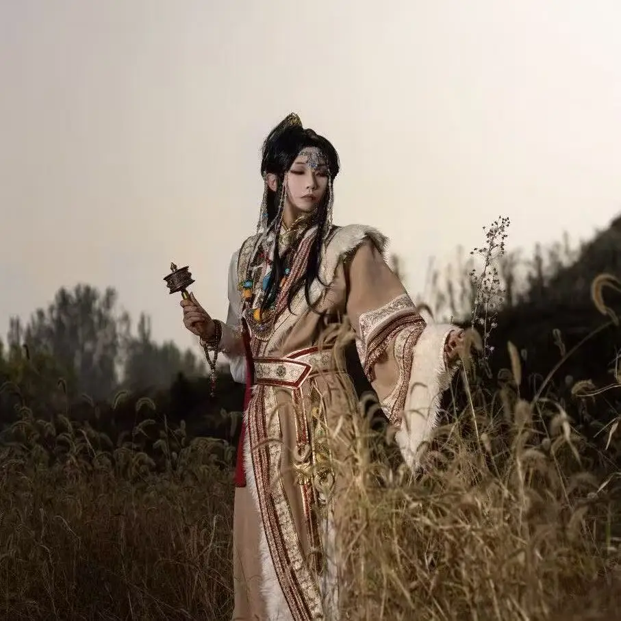 Classic Tibetan Robe Men Women Couples National Style Gown Clothing Halloween Cosplay Costume Zang Robe Hanfu Niche