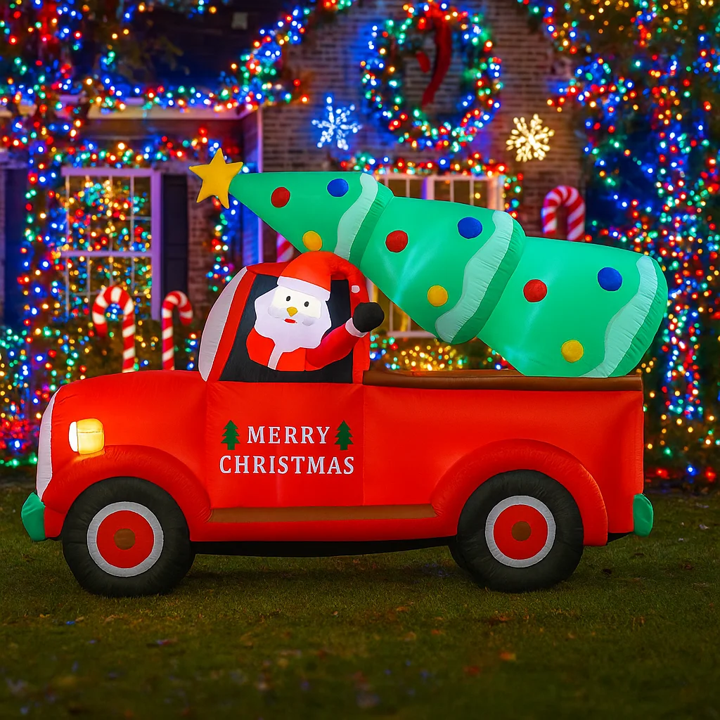 7.2FT عيد الميلاد ديكور خارجي لعبة زينة عيد الميلاد نفخ سانتا كلوز في شاحنة اللعب ساحة المنزل عيد الميلاد الحلي LED ديكور #2