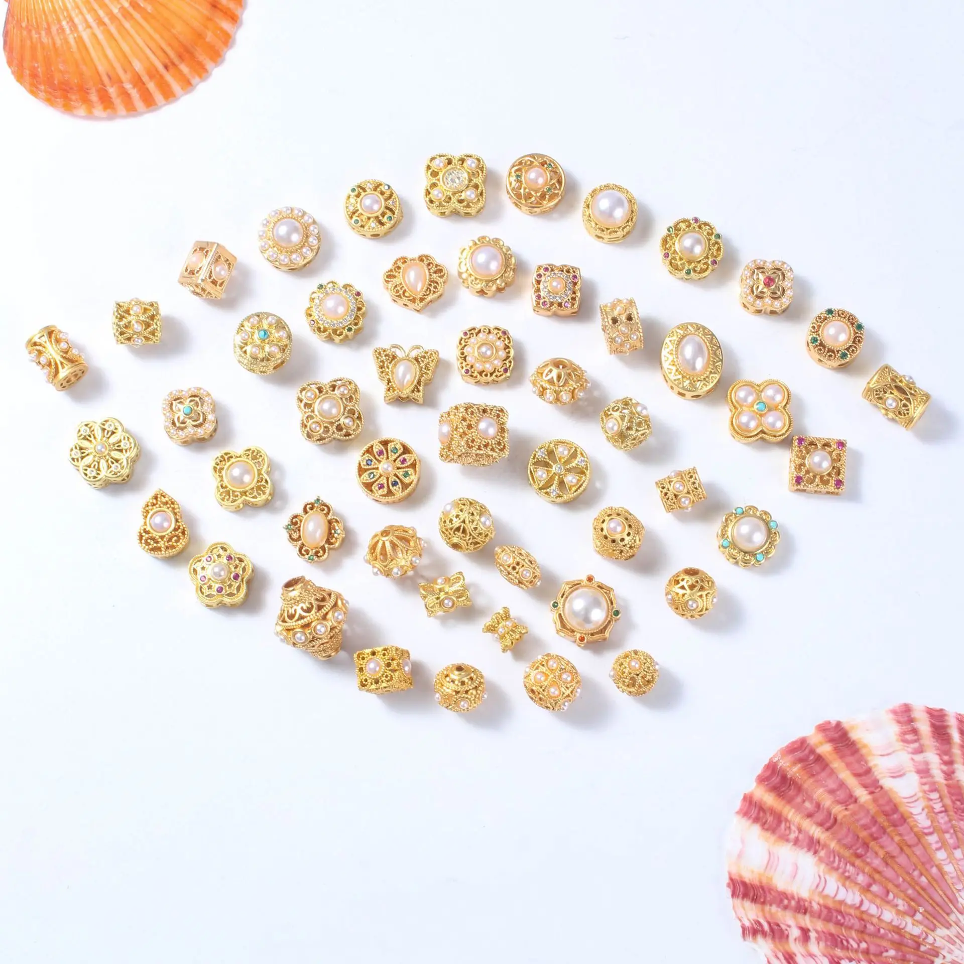 10 Pieces Copper Gold-plated Zircon Pearl Bead Accessorie DIY Handmade Bracelet Necklace Jewelry Making Bead Materials Wholesale