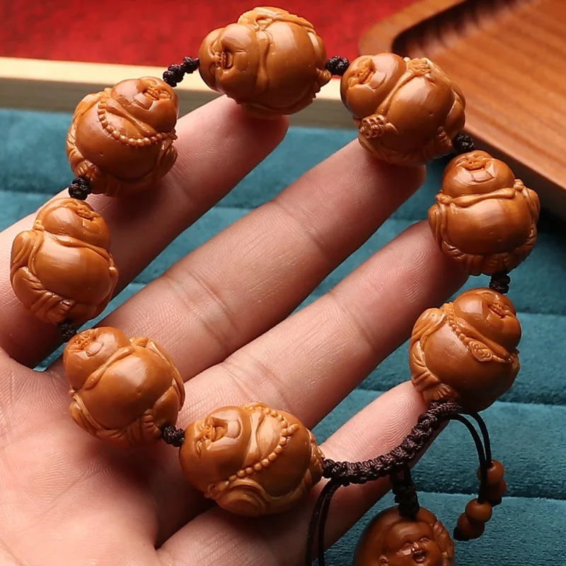 2.1 Knife Marks Short Round Cute Samanera Bracelet Olive Nut Carved Handmade Eight Maitreya Crafts Men