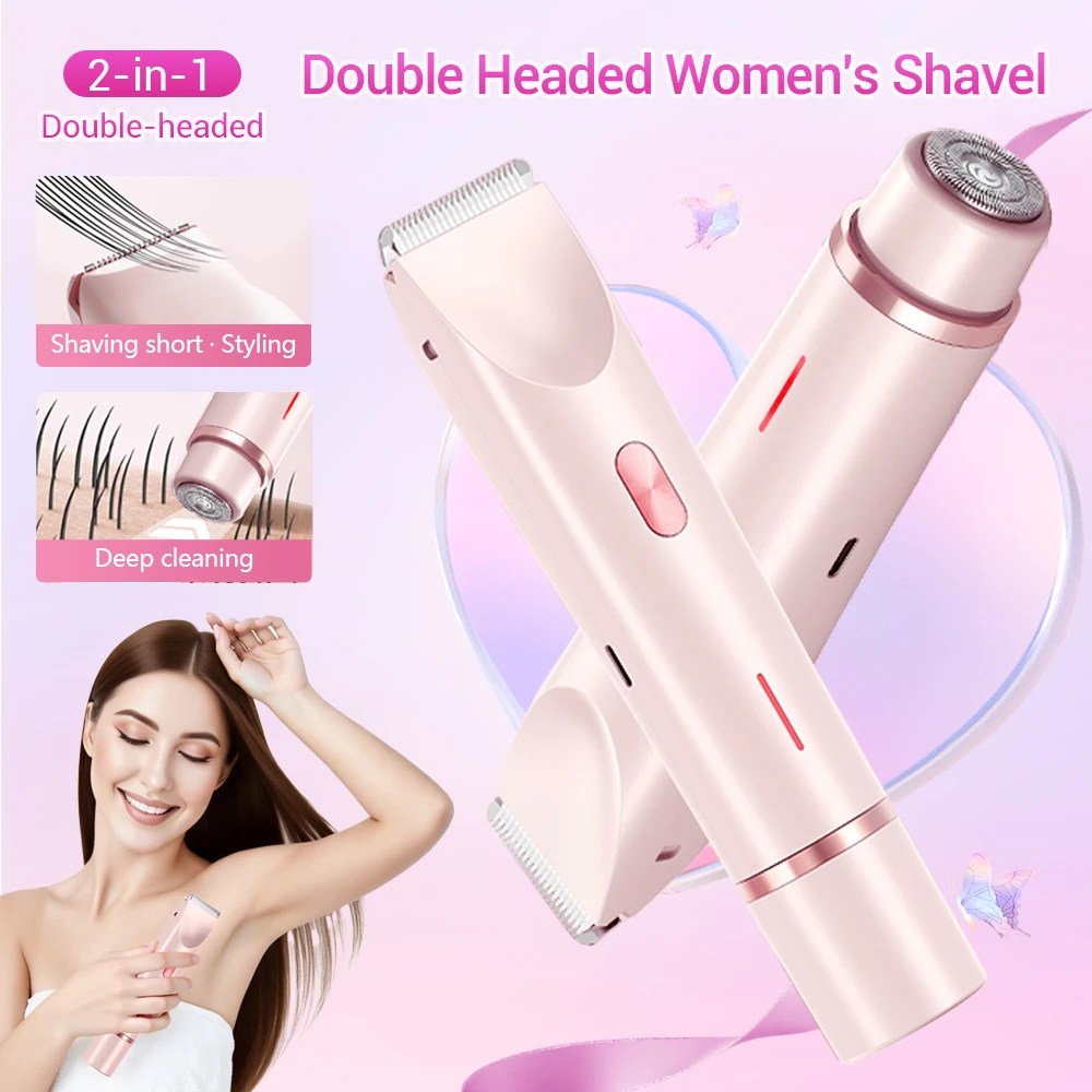 

Electric Shaver for Women Waterproof Wet & Dry Hair Razors 2 in 1 Double Head Dual Bikini Hair Trimmer Detachable Head Shaver