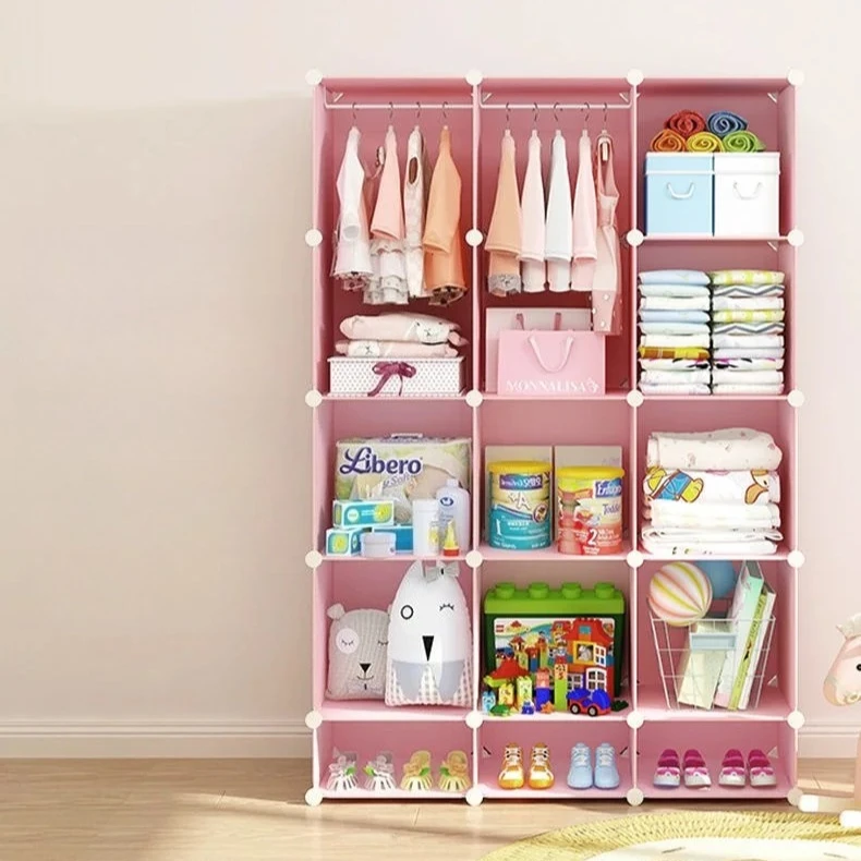 

Children Wardrobe Clothes Folding Cabinets Simplicity Durable Cube Splice Storage Locker Foldable Dustproof Bedroom Furniture