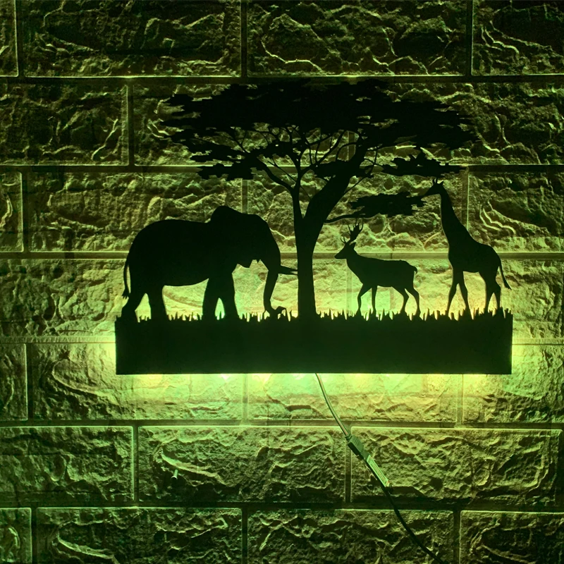 

ZK50 Creative LED Wall Lamp Home Decoration Bedside Background Wall Elephant Forest Night Light USB Remote Control 6 Colors