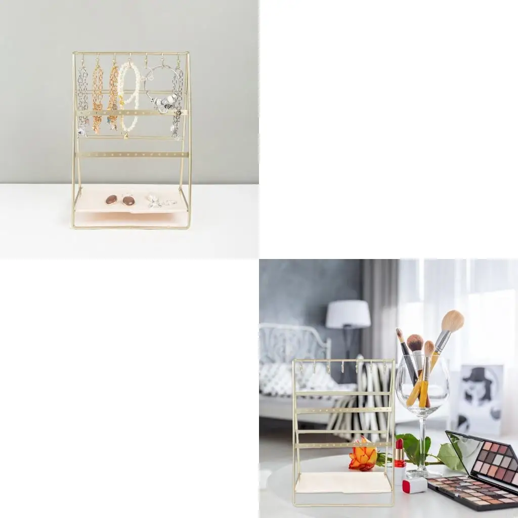 

Desktop Jewelry Organiser 6 Tiers for Earrings and Bracelets Gold Coated Iron Materials Accessories Storage Stand