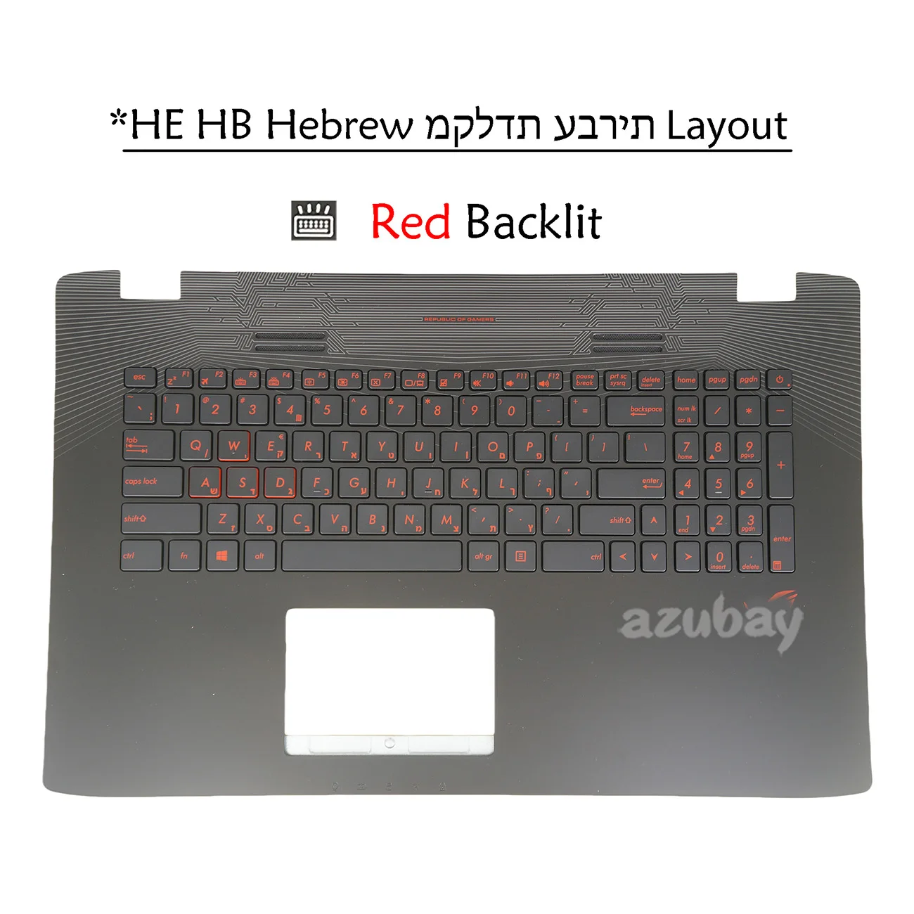 red font Red Backlit Keyboard Palmrest Case Top Cover For ASUS GL752V GL752VW GL752VLGL742V GL742VW ZX70VW Hebrew Israel