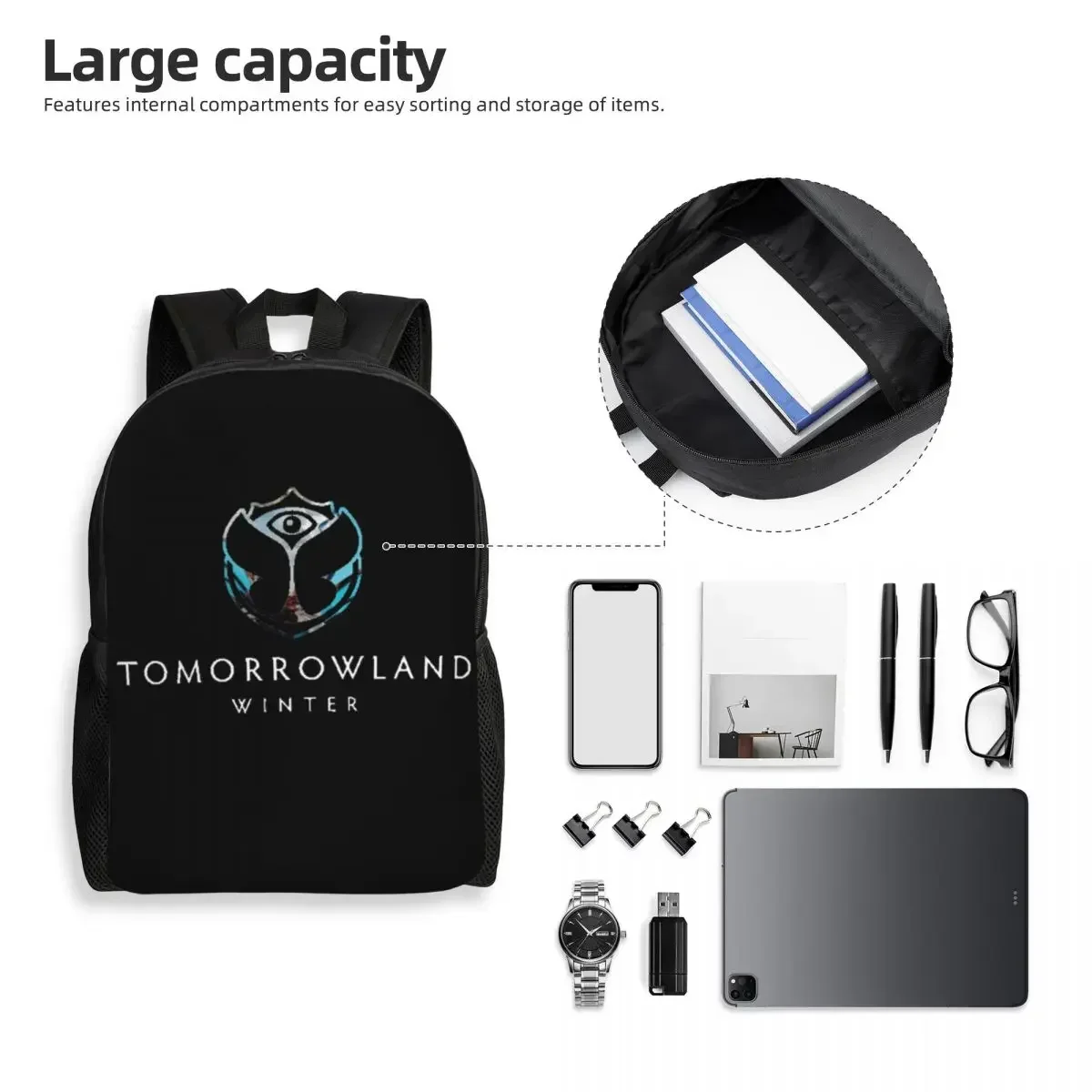Custom Tomorrowland Backpacks for Men Women Water Resistant School College Music Festival Bag Print Bookbag
