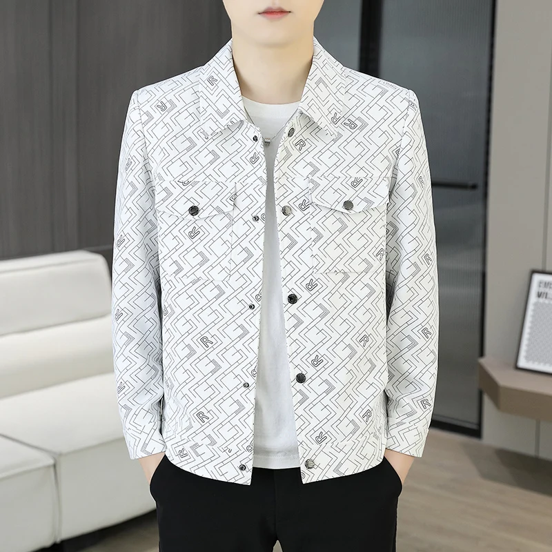 

2026 Luxury Spring Letter Printed Men's Jacket Fashion Collar Business Social Casual Jackets Versatile Windproof Office Coat 5XL