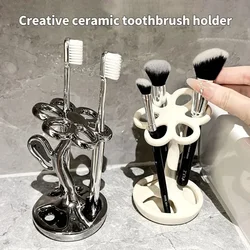 Toothbrush Holder Stand Bathroom Makeup Brush Eyebrow Pencil Storage Toothpaste Rack Countertop Stylish Ideal for Home Hotel