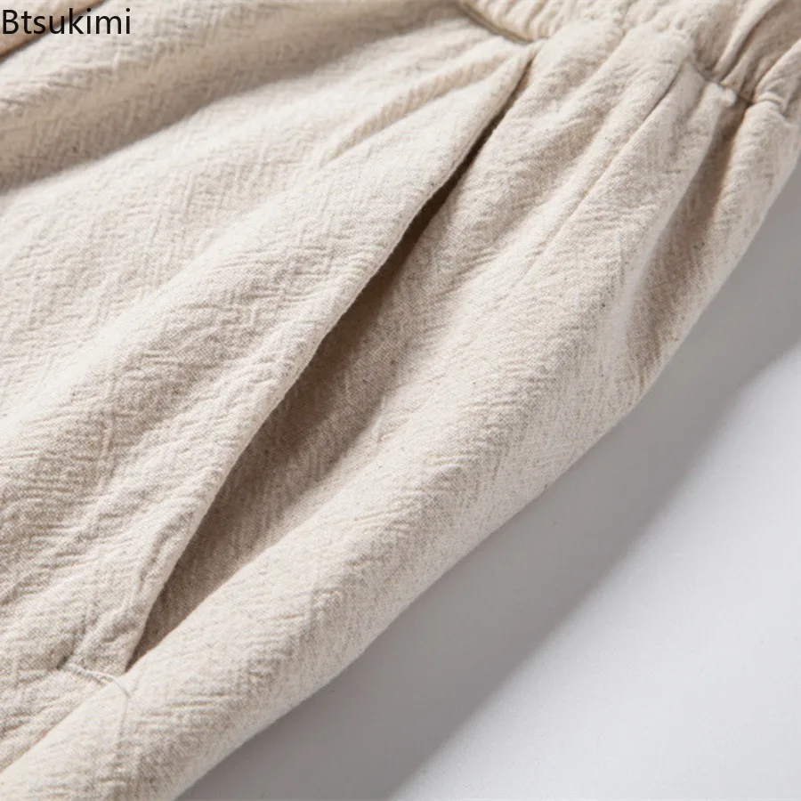 2025 Men's Cotton Linen Pants Spring Summer New Breathable Solid Casual Pants Simple All-match Men Streetwear Pants with Pockets