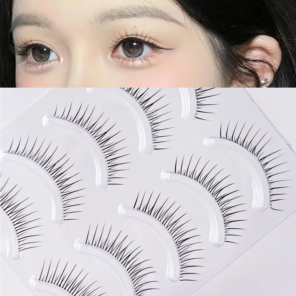 5Pairs False Eyelashes Handmade V-shaped Faux Eyelashes Upgraded Transparent Stem Soft Natural Eye Lashes Extension Cosmetic