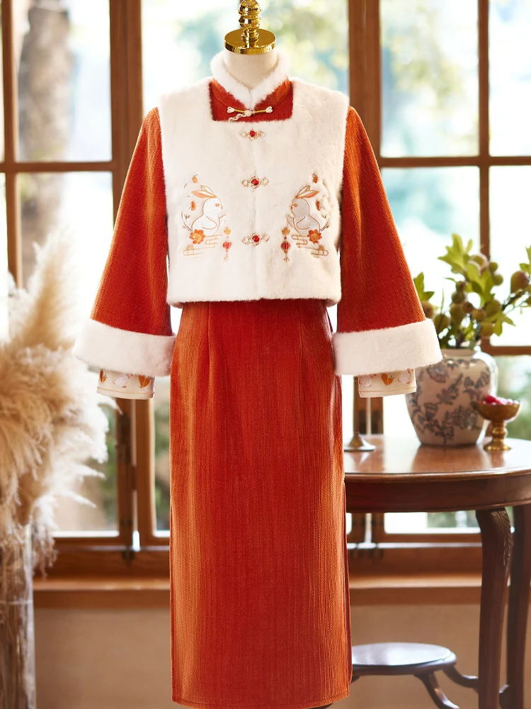 

Autumn Winter New Sle Women's Fro Coat round Ne Thiened Floing Button Chinese Retro High Outerwear Coat