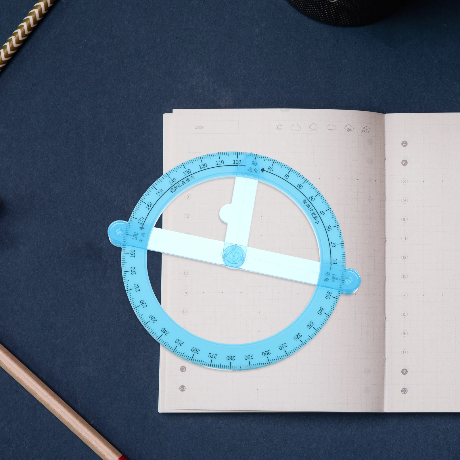 5Pcs 360 Degree Protractor Circular Movable Angle Blue Multifunctional Drawing Ruler for Technical School Office Engineering