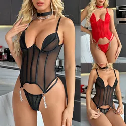 Ladies Erotic Lingerie Sexy Chain Decorative Neckpiece Thin Transparent Mesh Body Shaping Erotic plus Size Cute Lingerie set