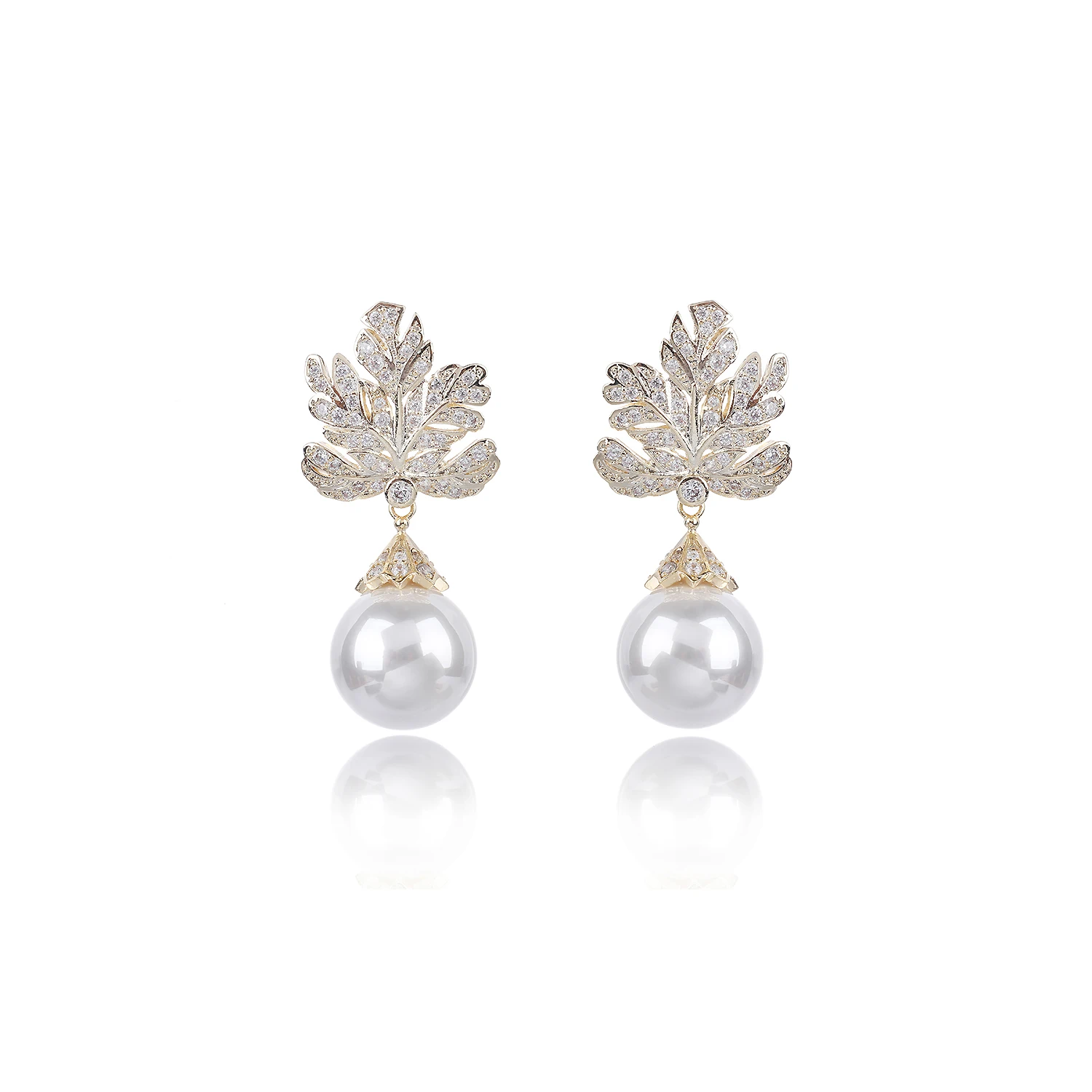 

Leaves Cubic Zircon Drop Earrings for Wedding, Pearl Earring for Bride, Women Girl Gift Spring Jewelry Accessories CE11839