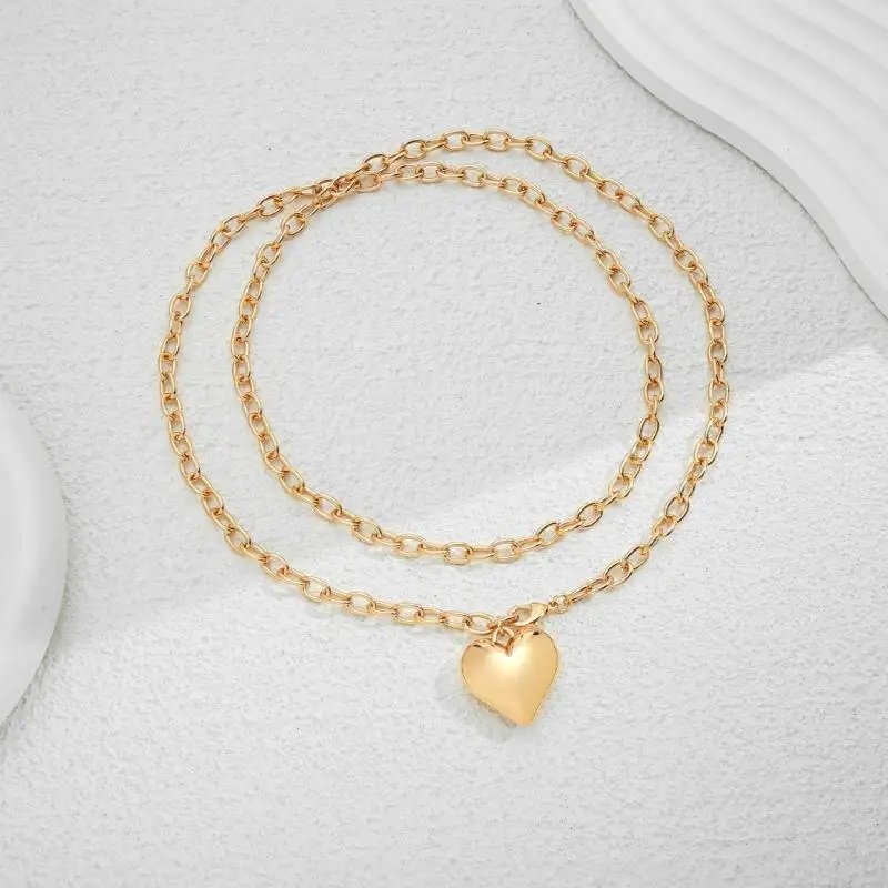 A52E Stylish Layering Heart Necklace For Everyday Wear Allergy resistant Copper Collarbone Chain Jewelry Gift