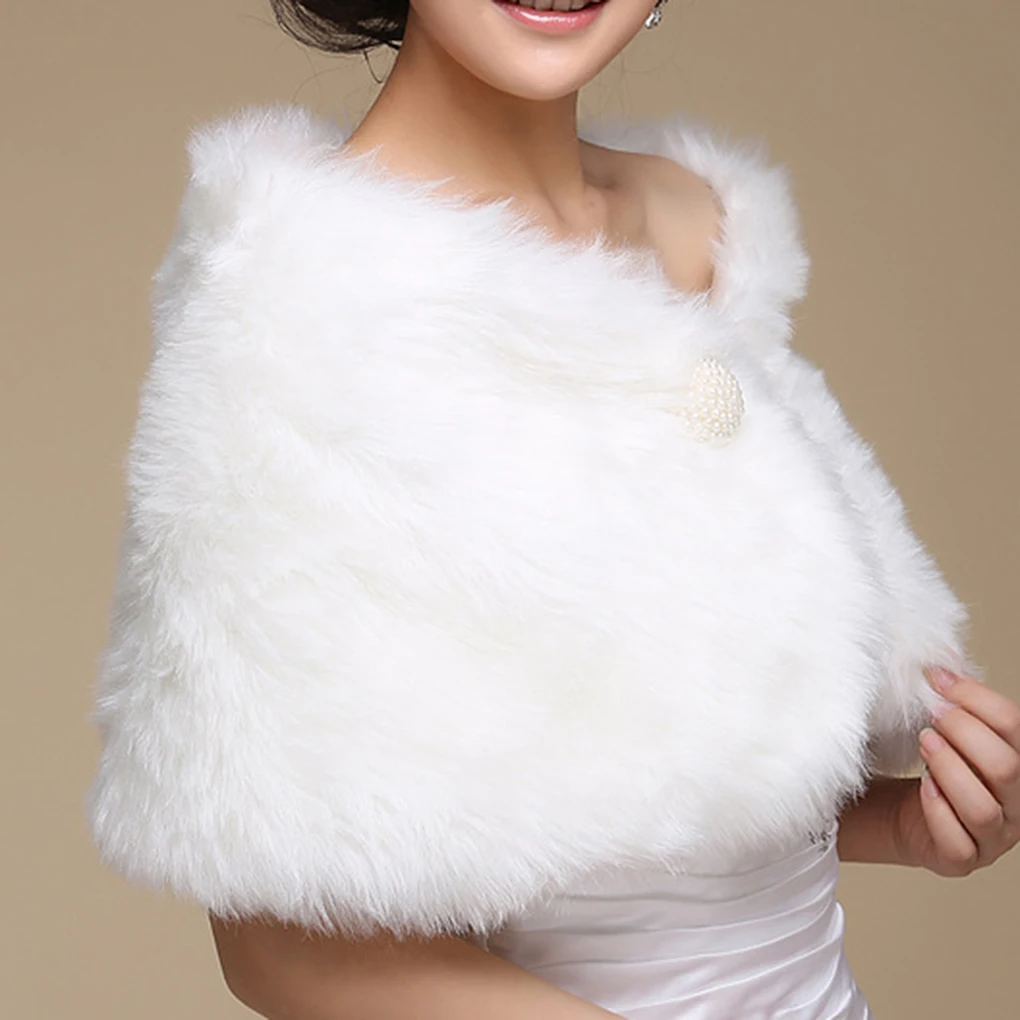 Elegant Women Wedding Jackets White Black Faux Fur Accessory Bridal Shawl Wraps Cape Winter Evening Party Coat Cloak