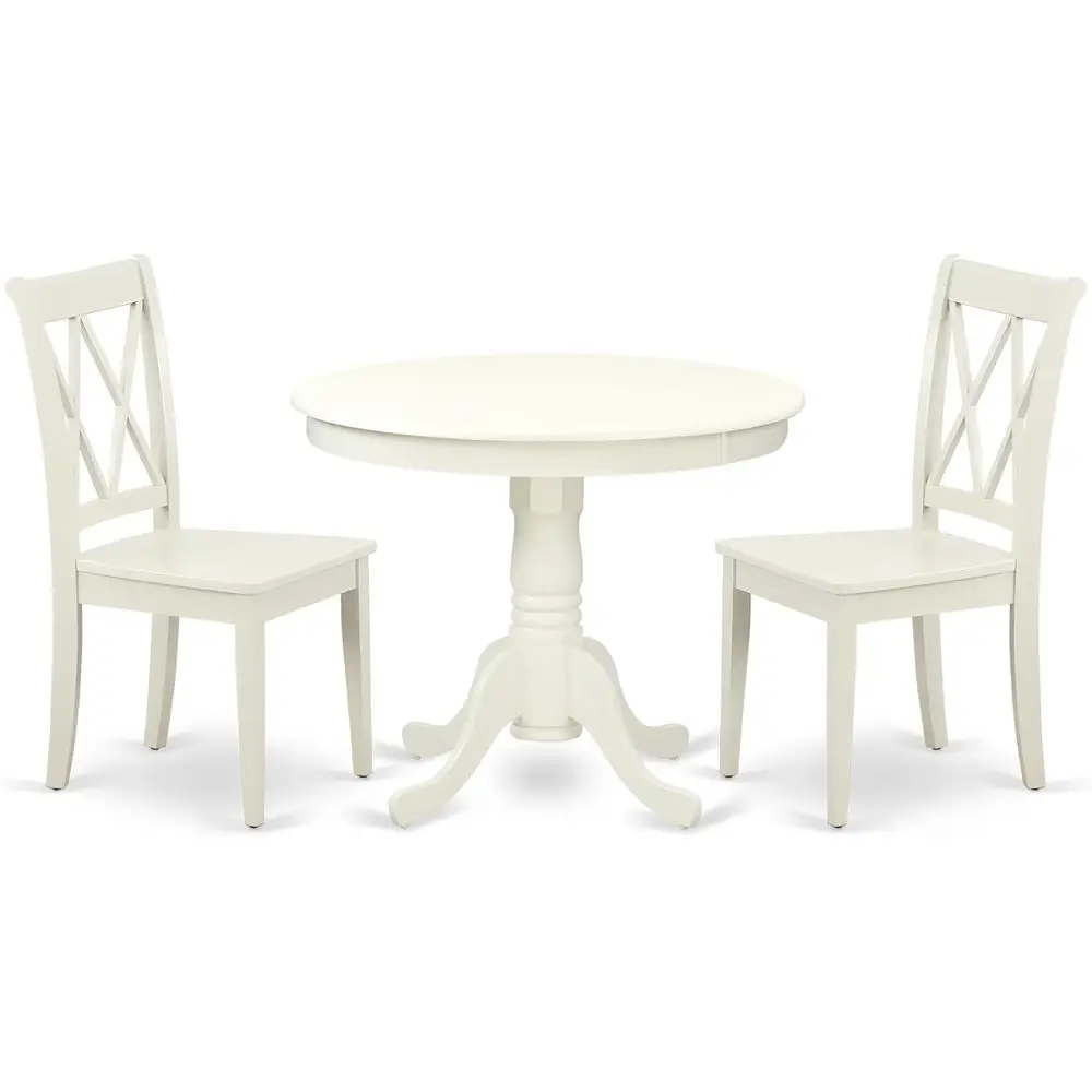 

3-Piece Pedestal Dining Set with 2 Chairs for Small Spaces, Round Table 36x36 Inch, Linen White