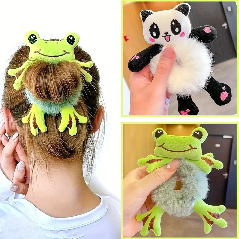 Coleteros elásticos para mujer, coleta, círculo para el cabello, niña, rana, pelo verde de felpa, moño circular, banda para el cabello divertida y bonita, 1 Uds.