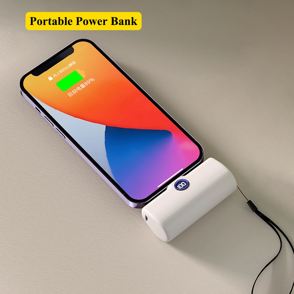 Power Bank Spare Battery for iPhone 15 14 13 12 Samsung Xiaomi Built-in Type C Lightning Plug Mini Fast Charge Portable Charger