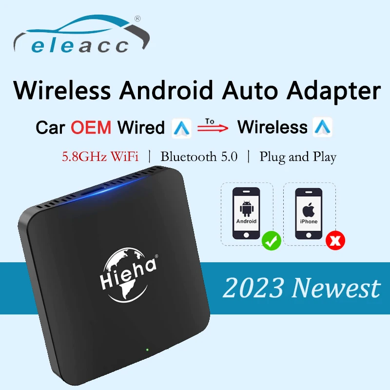 

Eleacc Wired to Wireless CarPlay Adapter for Android Car Play Dongle Mini Ai Box Plug-Play USB Connection with 5.8GHZ Wifi