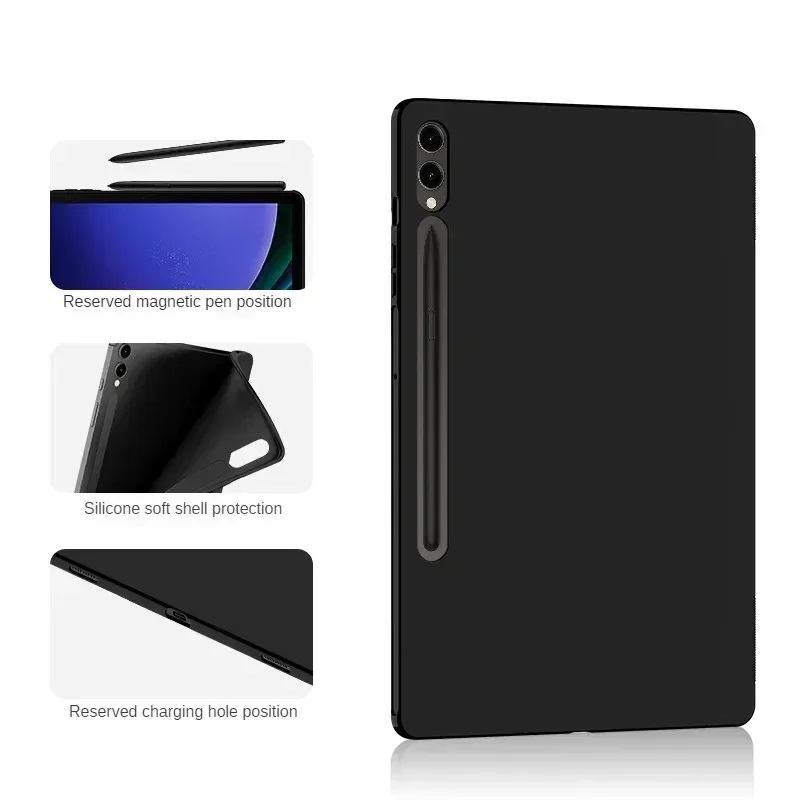 Tablet Case for Samsung Galaxy Tab S10 Plus SM-X820 SM-X826B 12.4 cover Silicone TPU Black Protective Shell Back