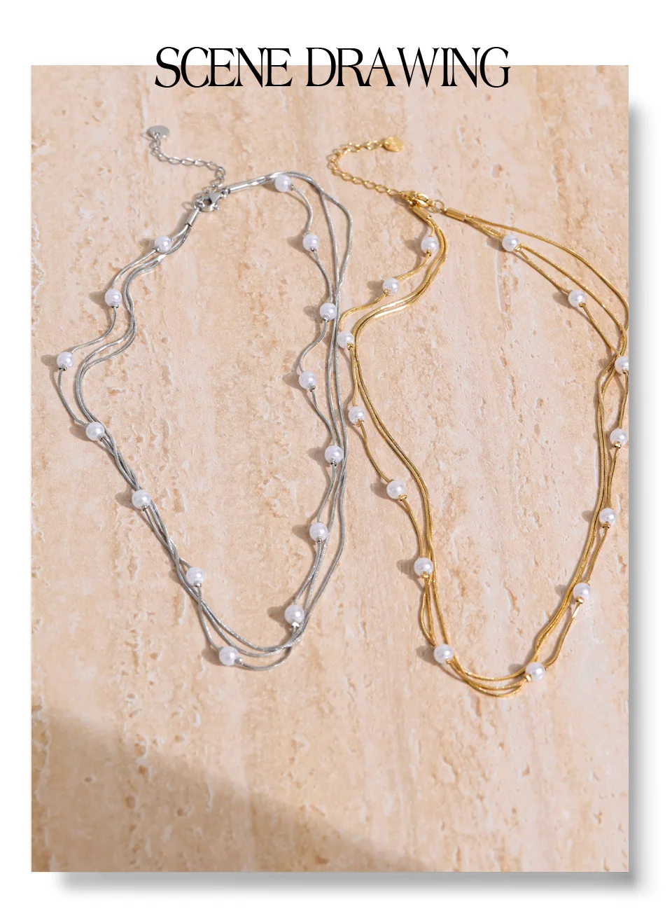 Yhpup Neue Quadratische Kette Stilvolle Edelstahl Simulierte Perlen Layered Stapeln Halskette Frauen Mode Charme Kragen Schmuck – Detail 9
