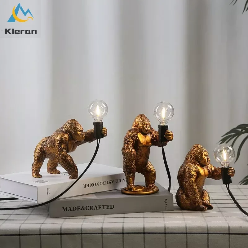 Modern Gorilla LED Desk Lamp Bedroom Study Restaurant Hotel Bedside King Kong Table Lamp Living Room Decoration Resin Floor Lamp